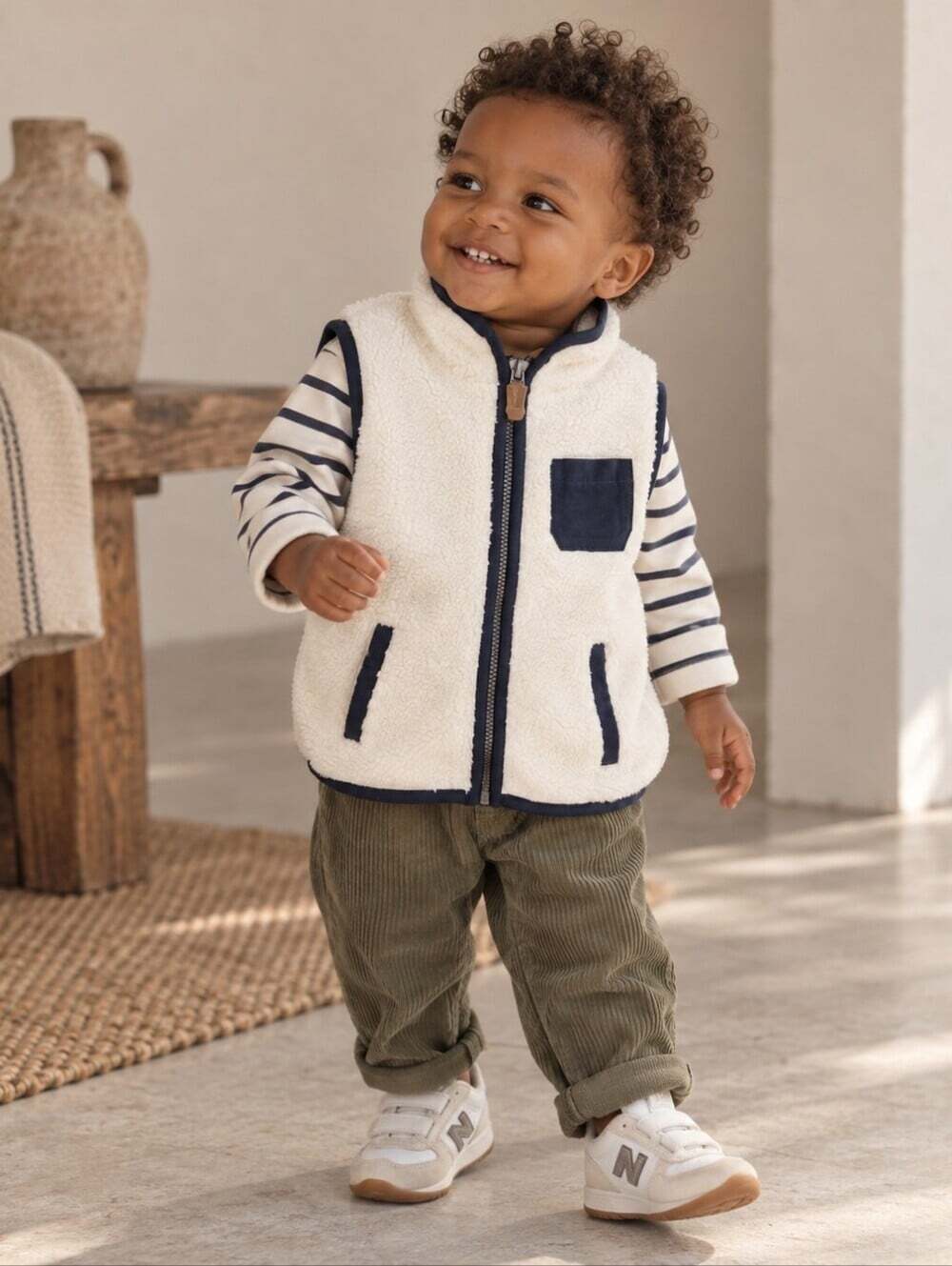 NWT Carter's Baby Sherpa Fleece Vest 18M Ivory Navy Full Zip Teddy
